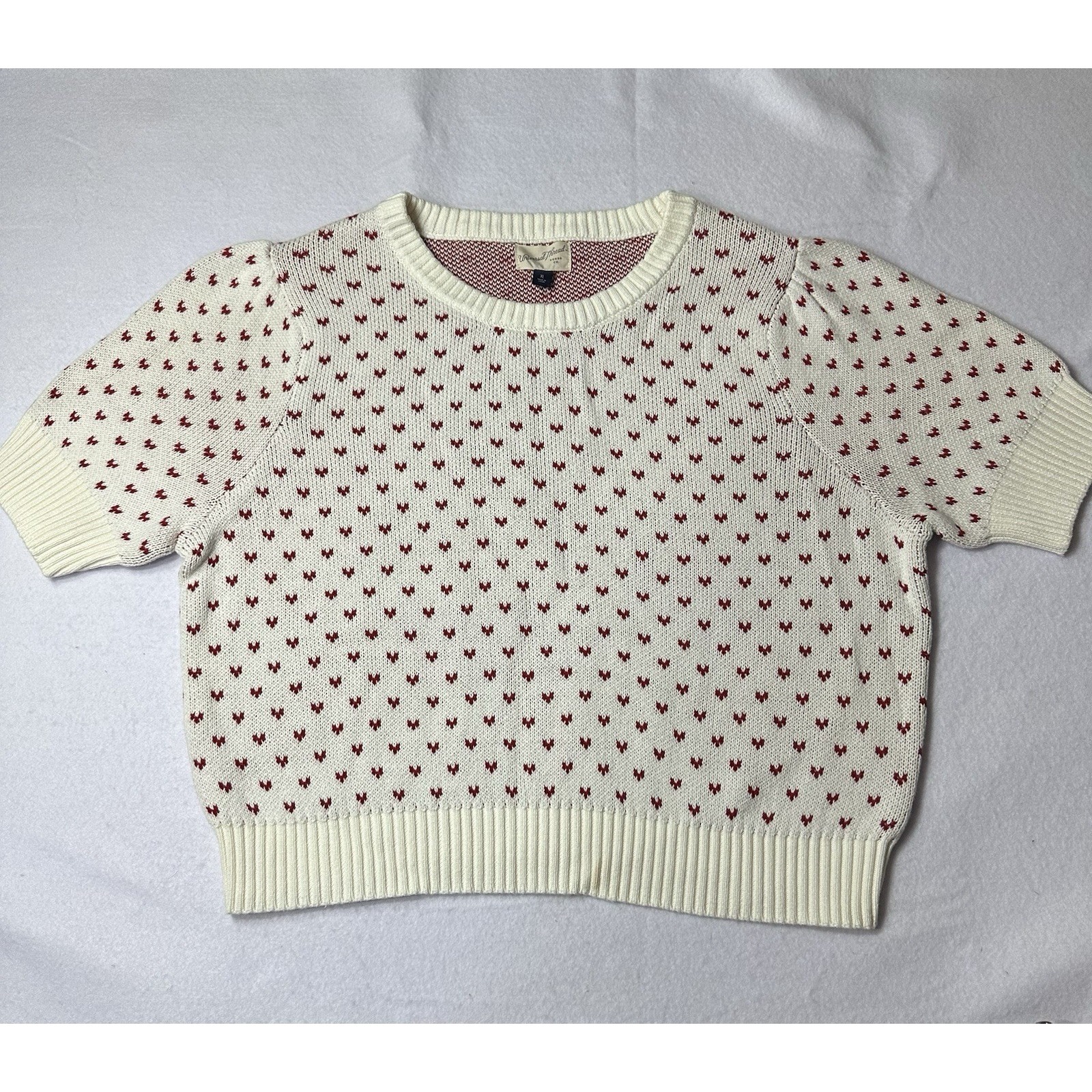 Universal Thread Women's Short Sleeve Collared Neck Sweater Hearts Size Xl